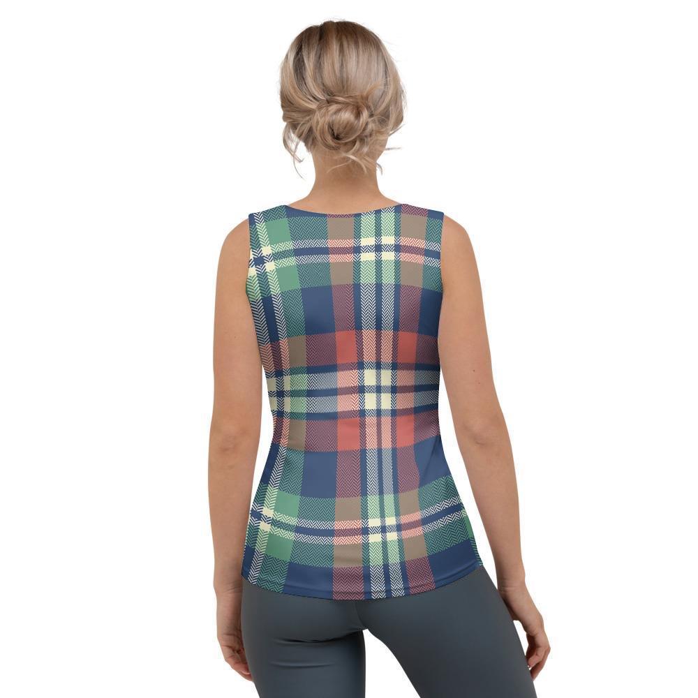Multicolor Plaid Tartan Women's Tank Top-grizzshop
