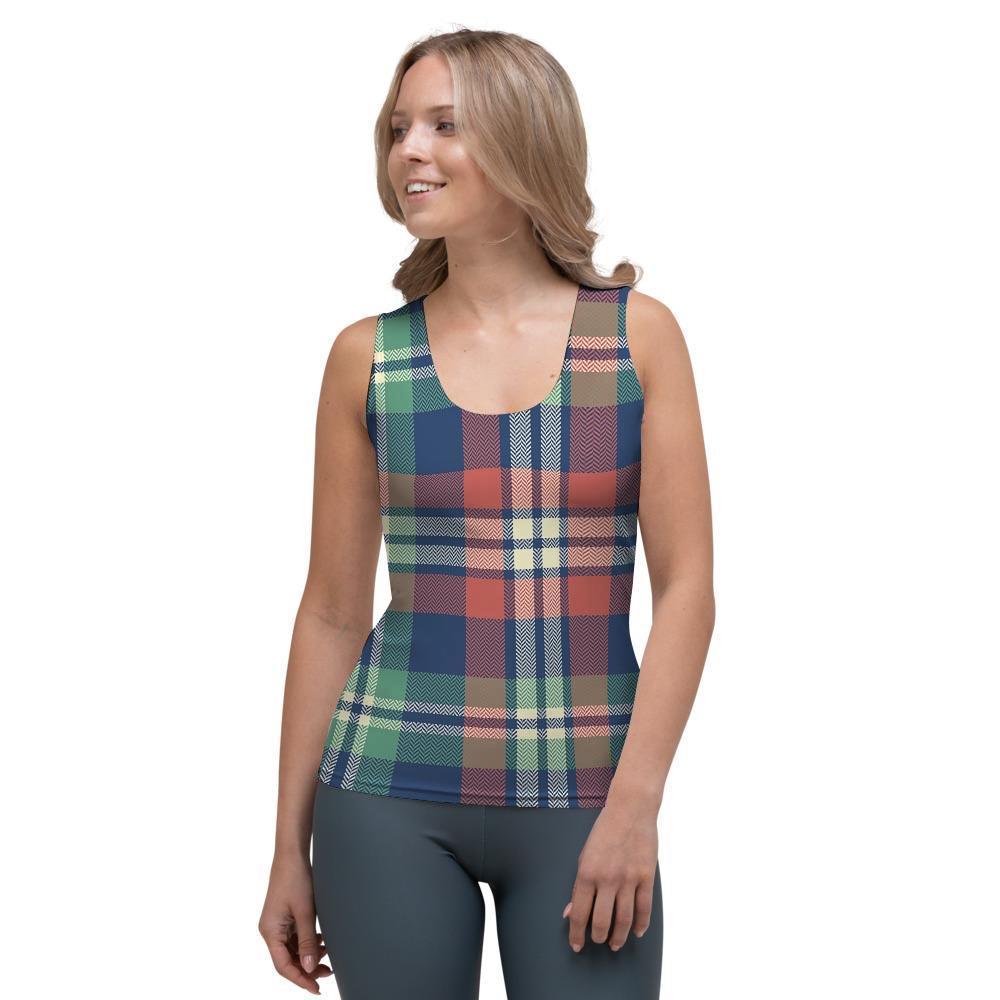 Multicolor Plaid Tartan Women's Tank Top-grizzshop