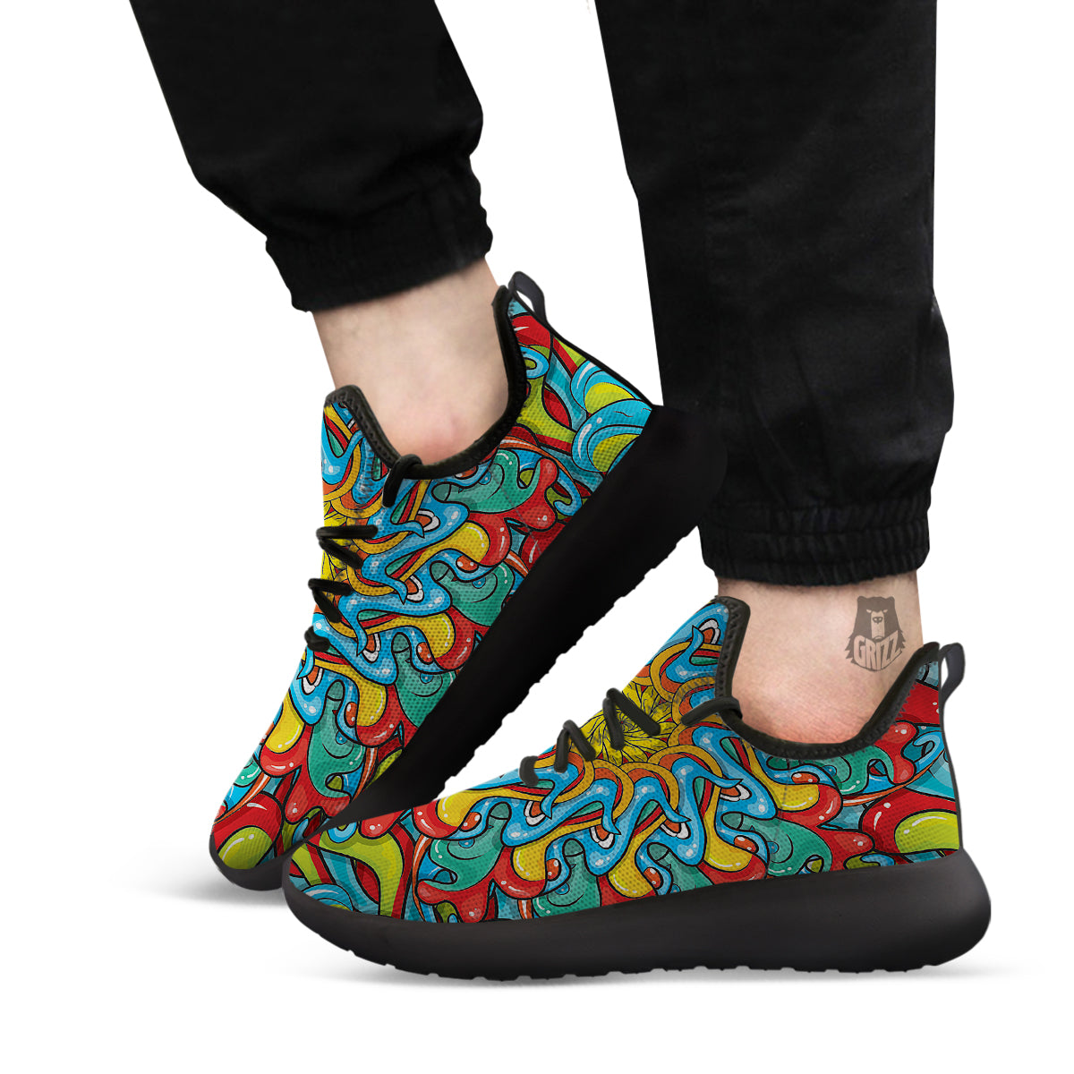 Multicolor Psychedelic Hippie Print Black Athletic Shoes-grizzshop