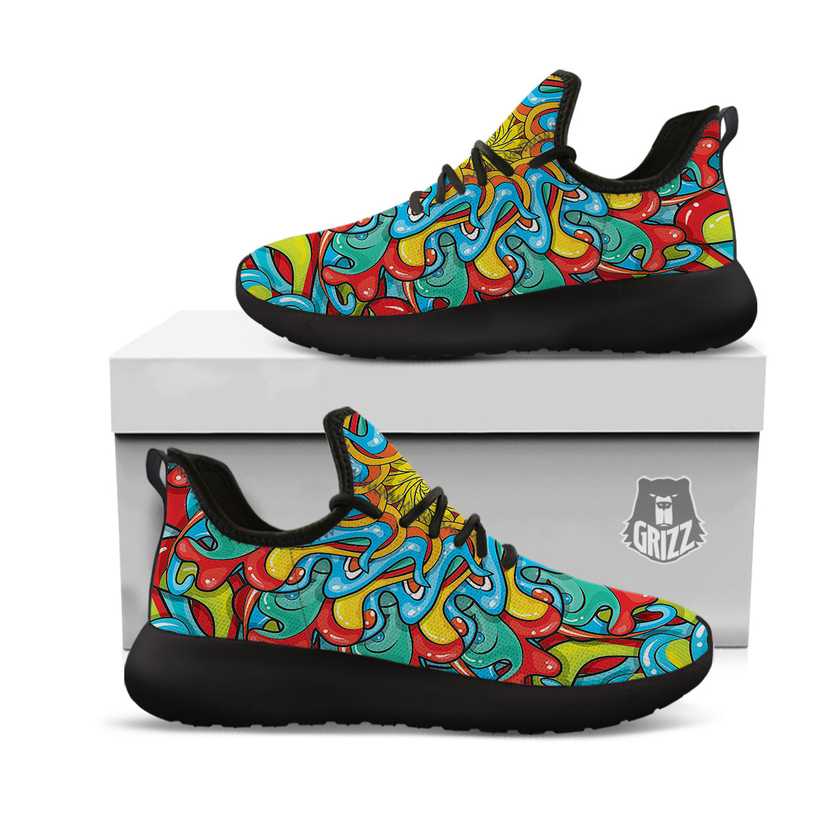 Multicolor Psychedelic Hippie Print Black Athletic Shoes-grizzshop