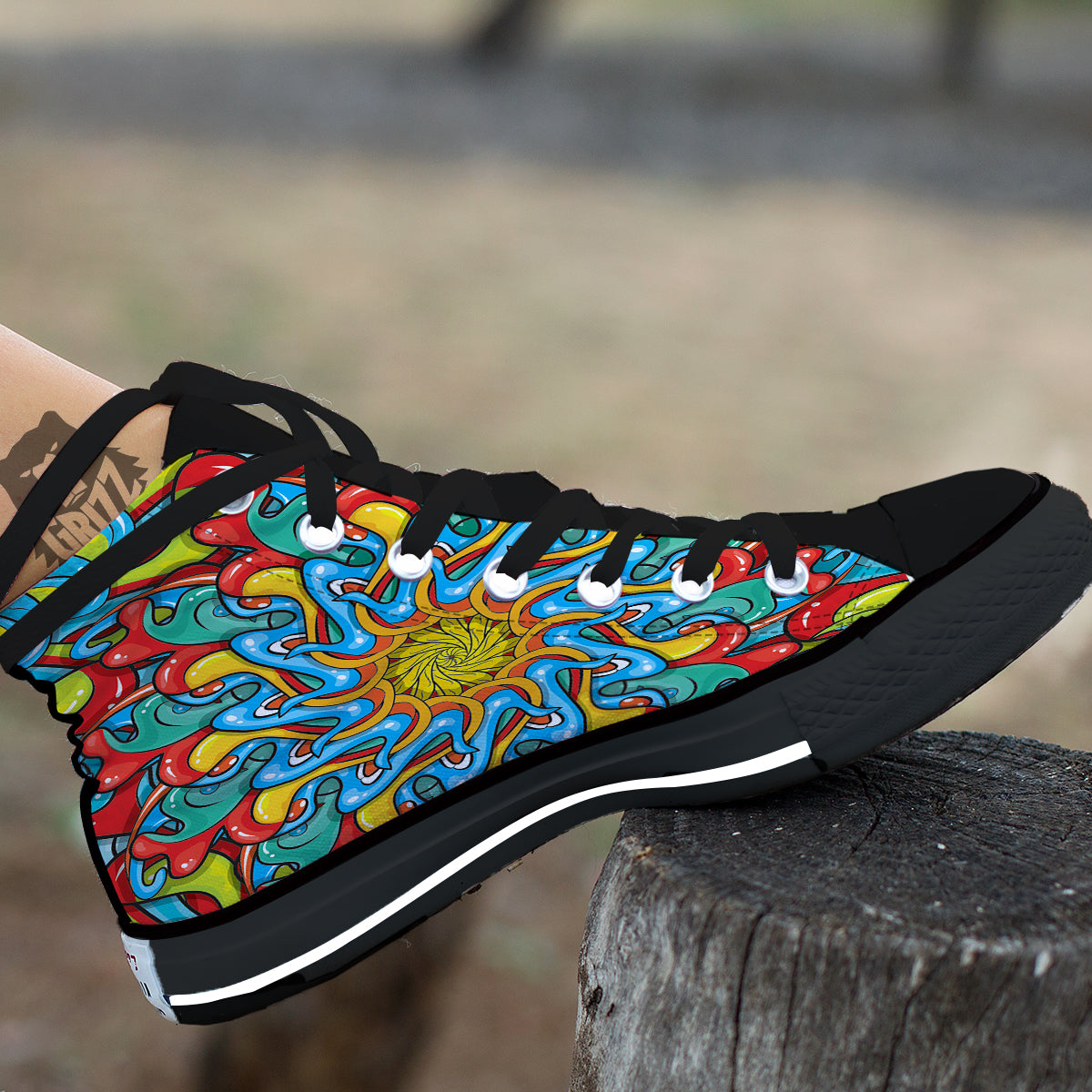 Multicolor Psychedelic Hippie Print Black High Top Shoes-grizzshop