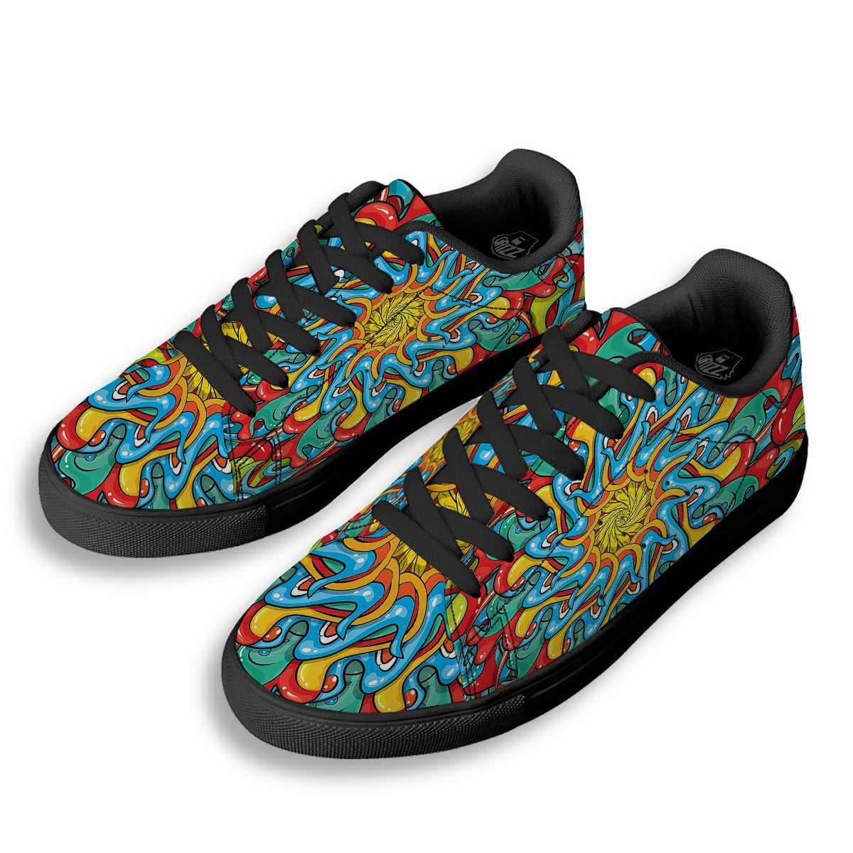 Multicolor Psychedelic Hippie Print Black Low Top Sneakers-grizzshop