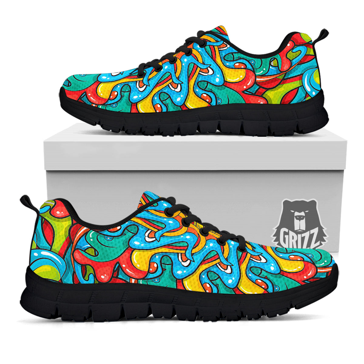 Multicolor Psychedelic Hippie Print Black Sneaker-grizzshop