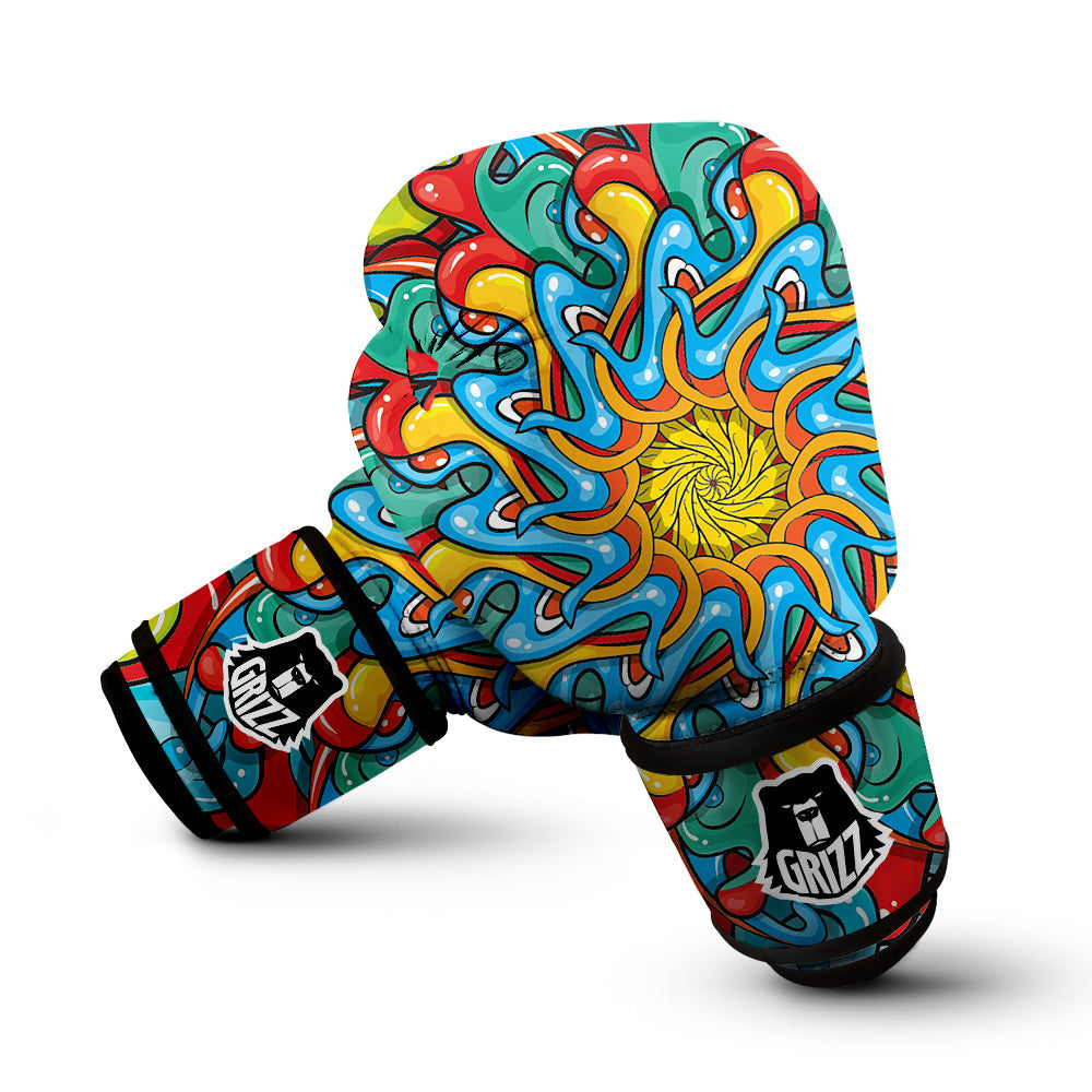 Multicolor Psychedelic Hippie Print Boxing Gloves-grizzshop