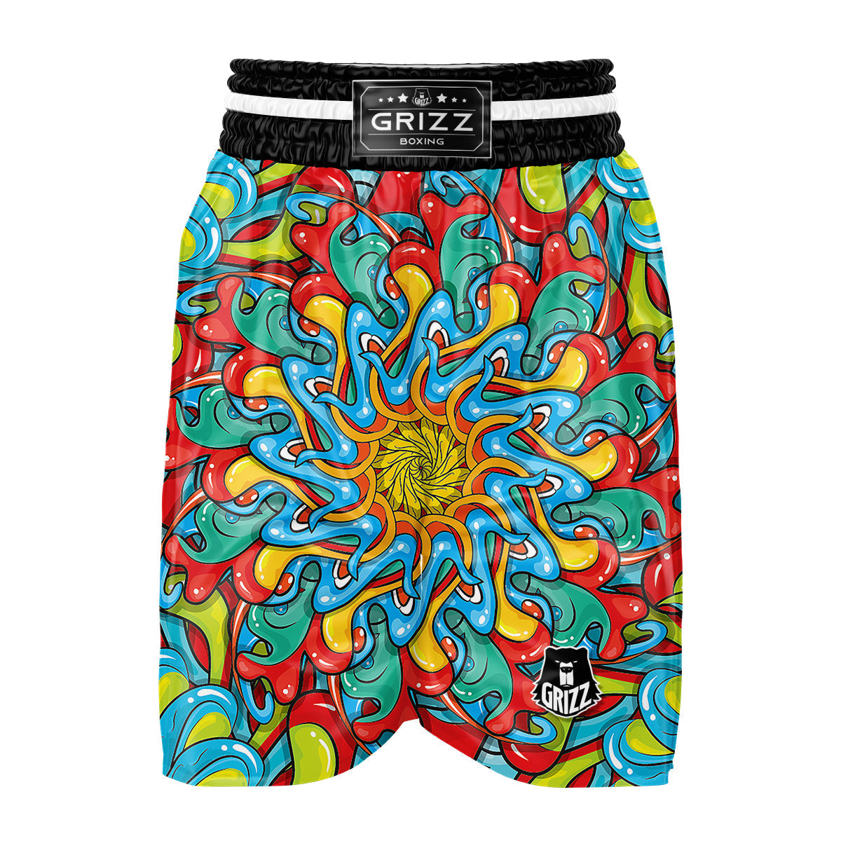 Multicolor Psychedelic Hippie Print Boxing Shorts-grizzshop