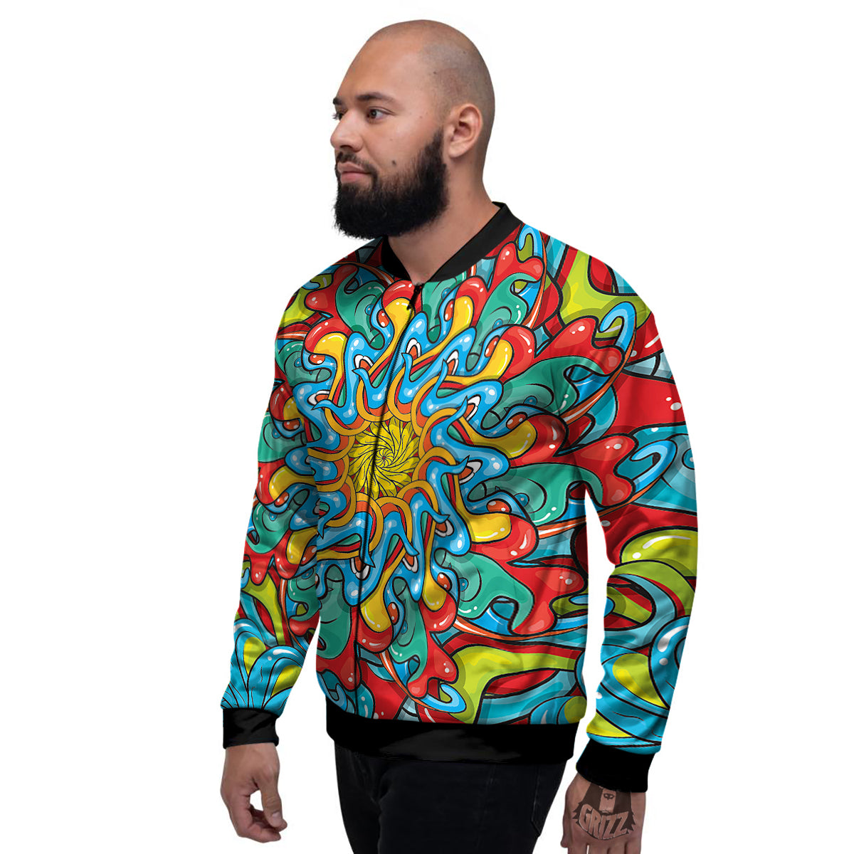 Multicolor Psychedelic Hippie Print Men's Bomber Jacket-grizzshop