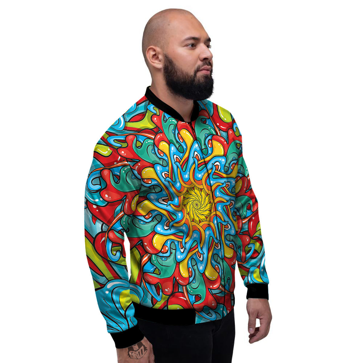 Multicolor Psychedelic Hippie Print Men's Bomber Jacket-grizzshop