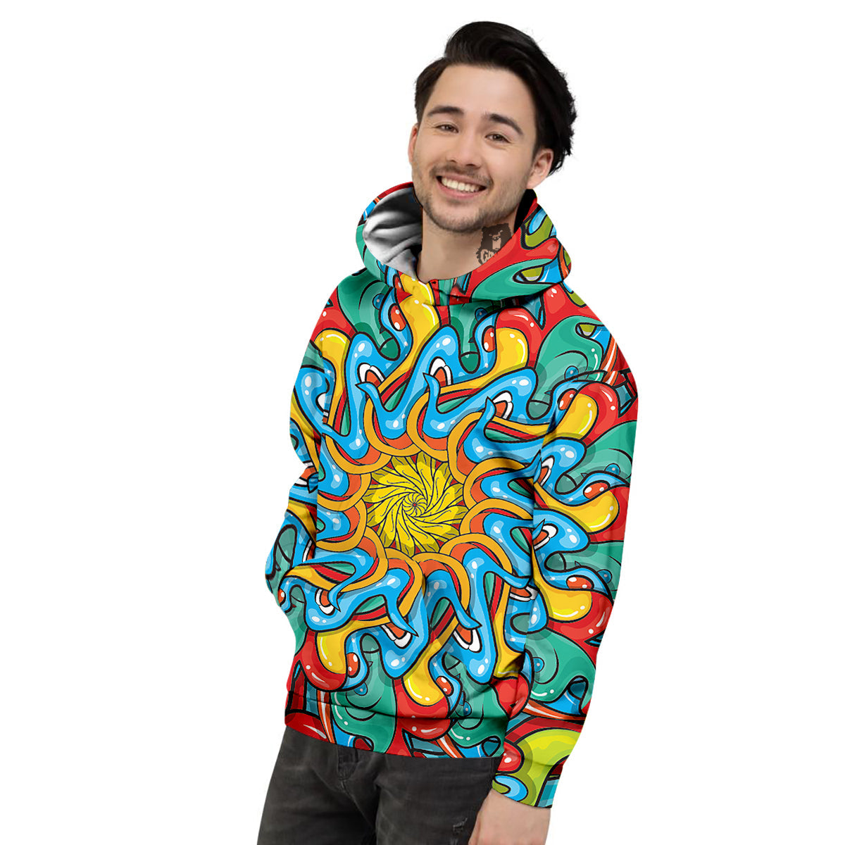 Multicolor Psychedelic Hippie Print Men's Hoodie-grizzshop