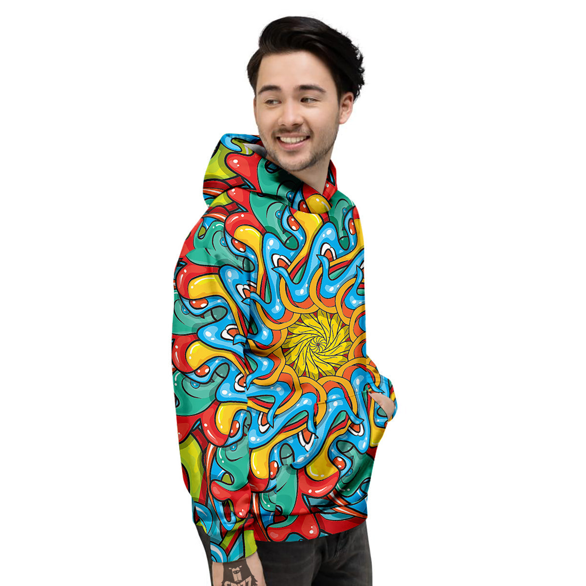 Multicolor Psychedelic Hippie Print Men's Hoodie-grizzshop