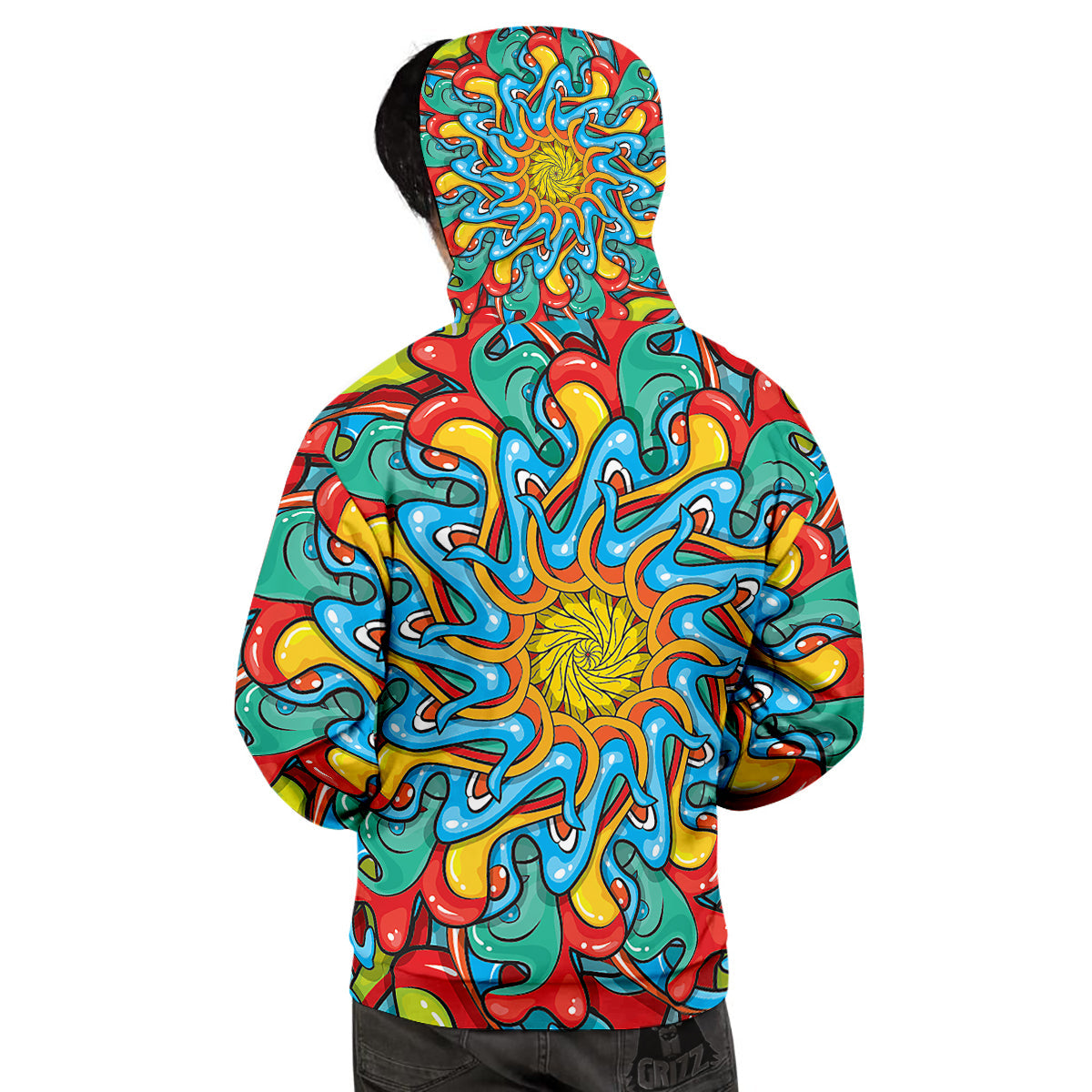 Multicolor Psychedelic Hippie Print Men's Hoodie-grizzshop