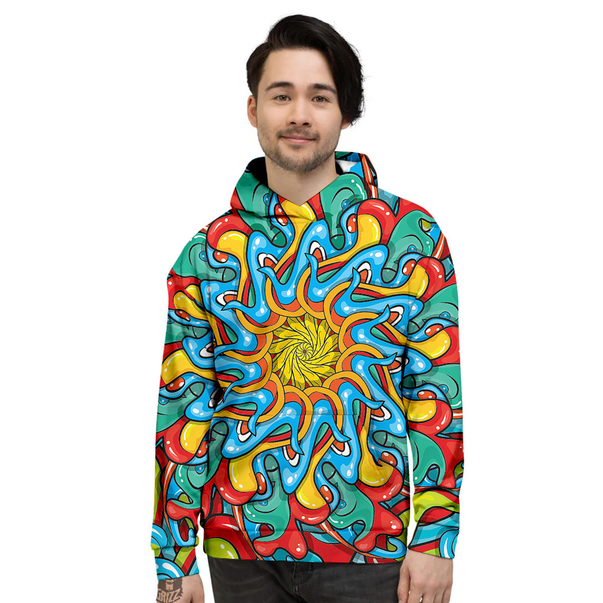 Multicolor Psychedelic Hippie Print Men's Hoodie-grizzshop