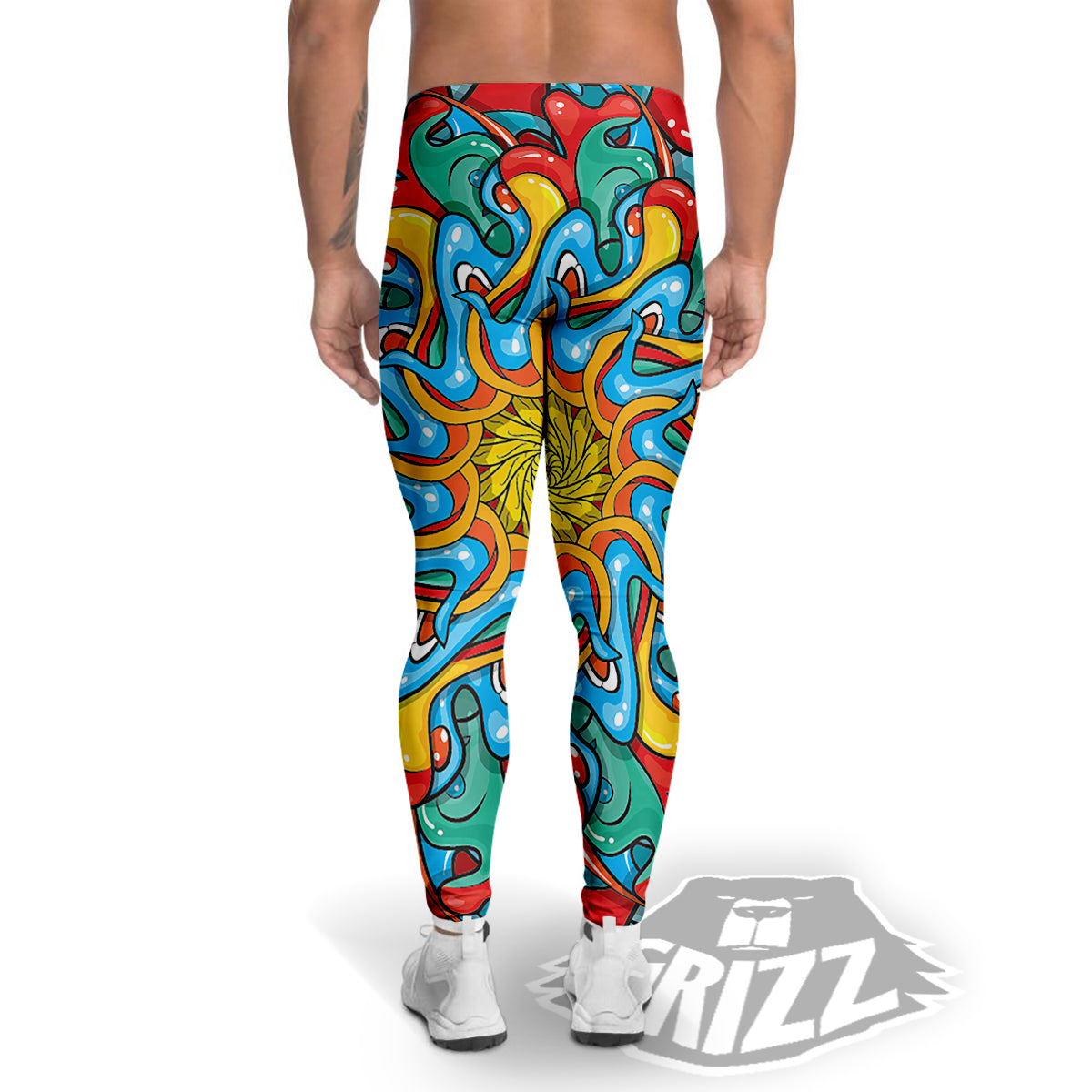 Multicolor Psychedelic Hippie Print Men's Leggings-grizzshop