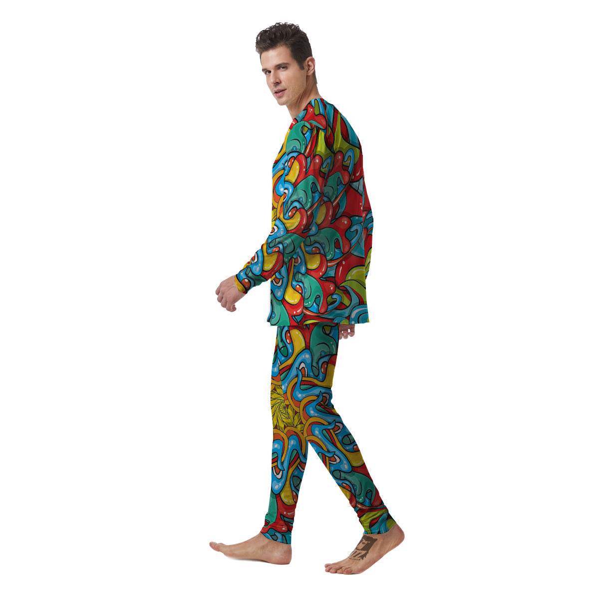 Multicolor Psychedelic Hippie Print Men's Pajamas-grizzshop