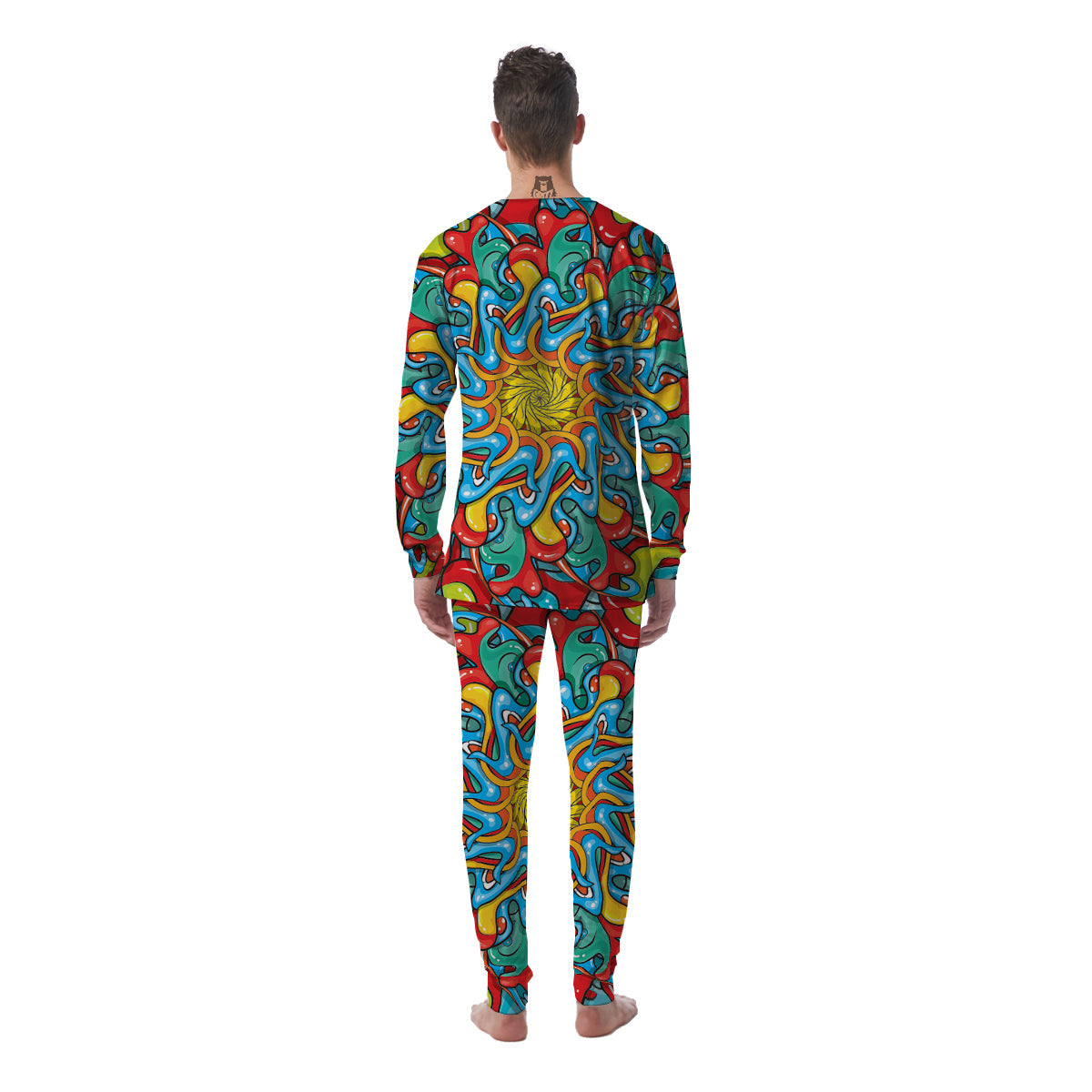 Multicolor Psychedelic Hippie Print Men's Pajamas-grizzshop