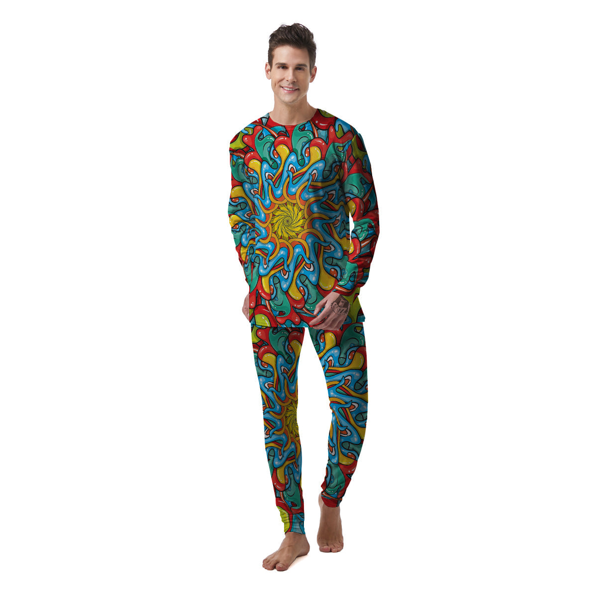 Multicolor Psychedelic Hippie Print Men's Pajamas-grizzshop
