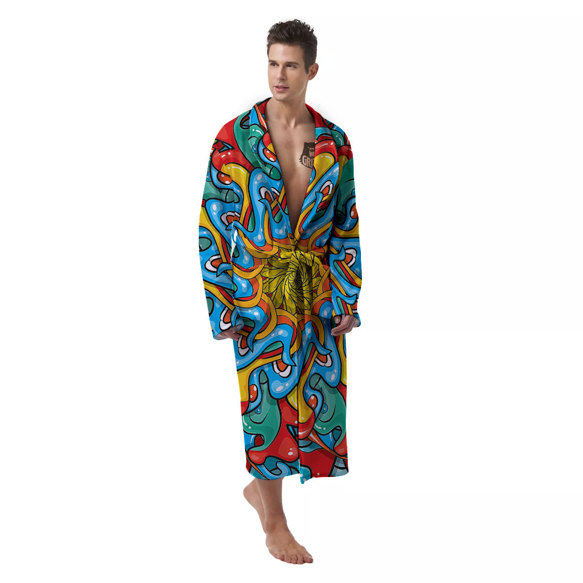 Multicolor Psychedelic Hippie Print Men's Robe-grizzshop