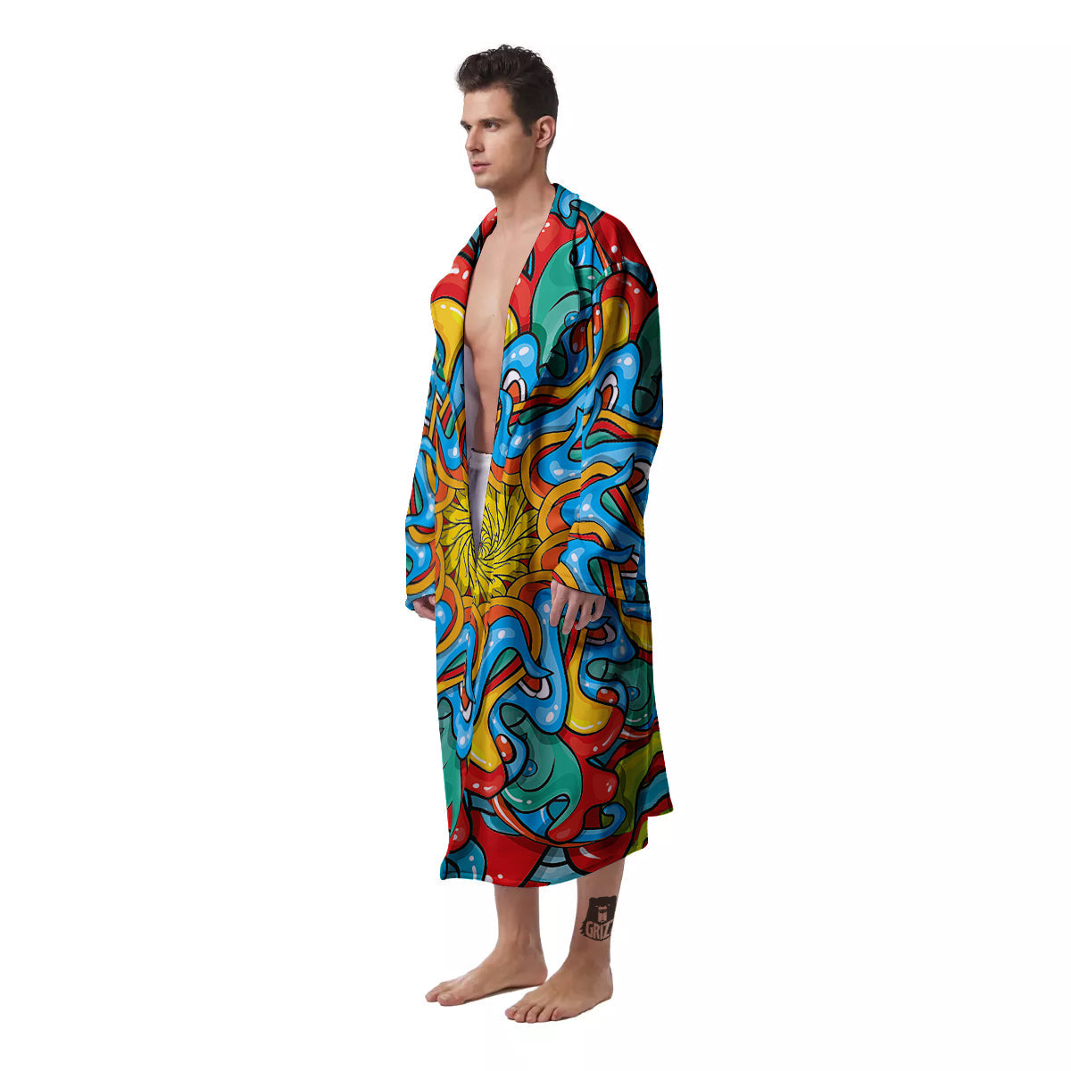 Multicolor Psychedelic Hippie Print Men's Robe-grizzshop
