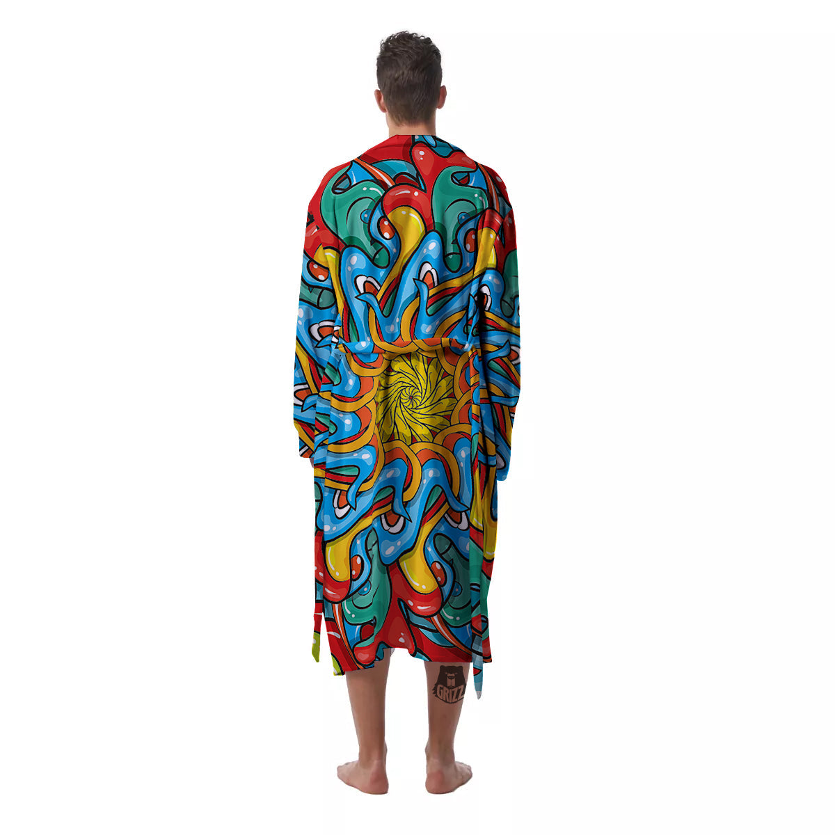 Multicolor Psychedelic Hippie Print Men's Robe-grizzshop