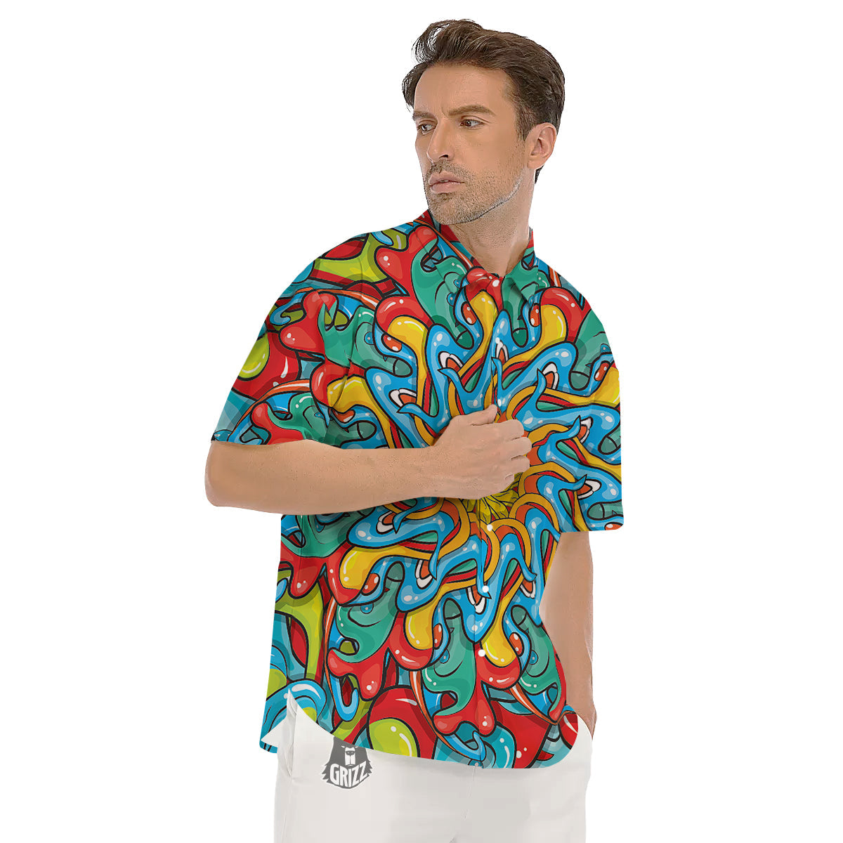 Multicolor Psychedelic Hippie Print Men's Short Sleeve Shirts-grizzshop