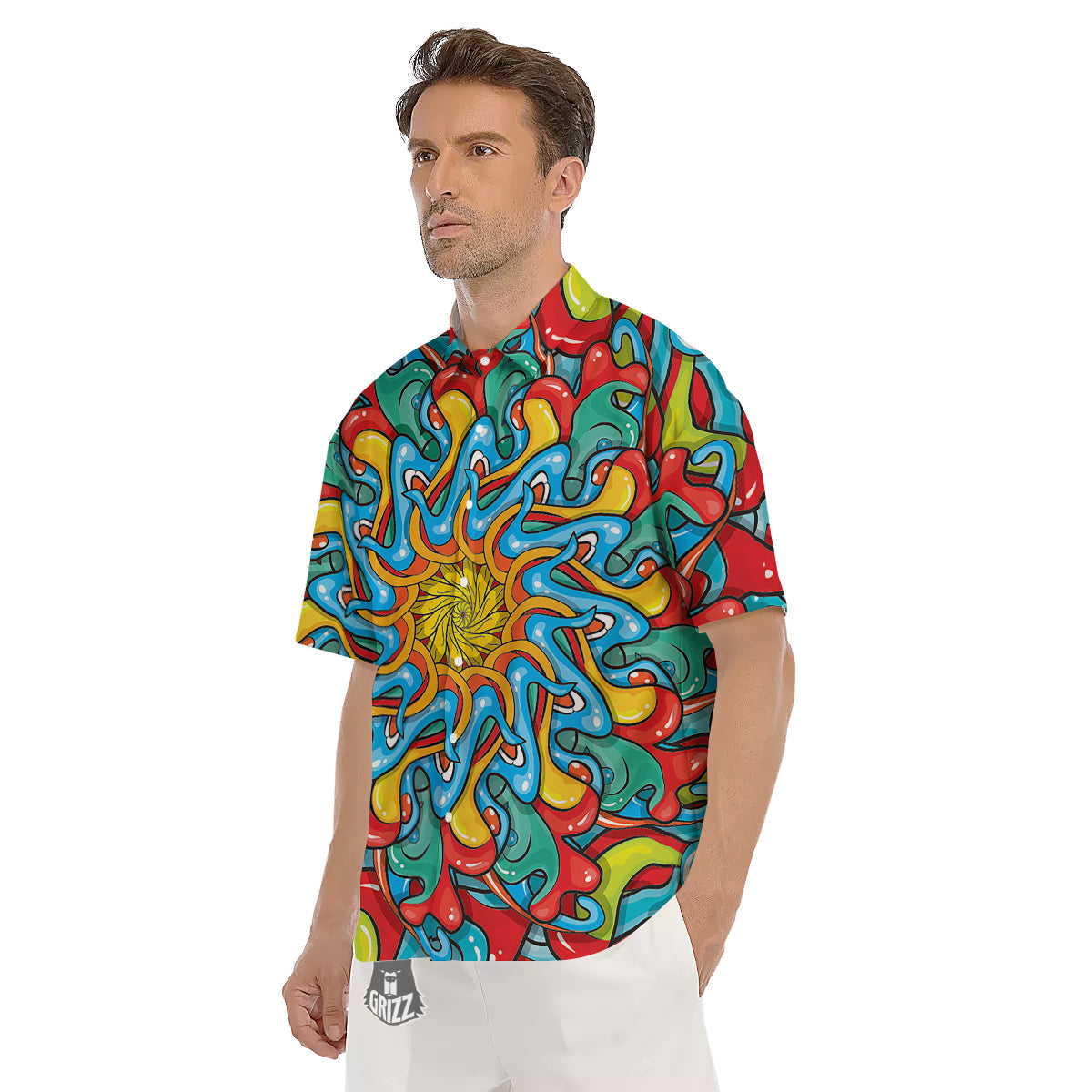 Multicolor Psychedelic Hippie Print Men's Short Sleeve Shirts-grizzshop