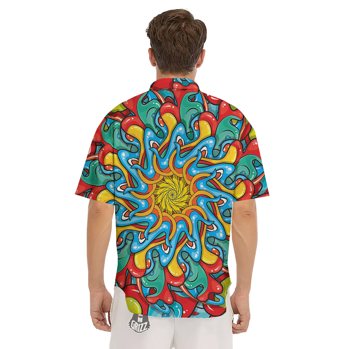 Multicolor Psychedelic Hippie Print Men's Short Sleeve Shirts-grizzshop
