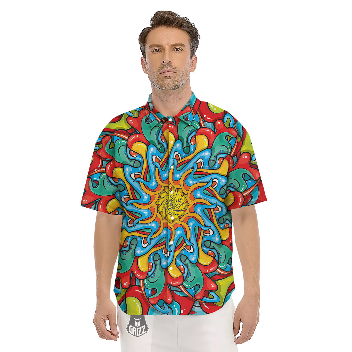 Multicolor Psychedelic Hippie Print Men's Short Sleeve Shirts-grizzshop