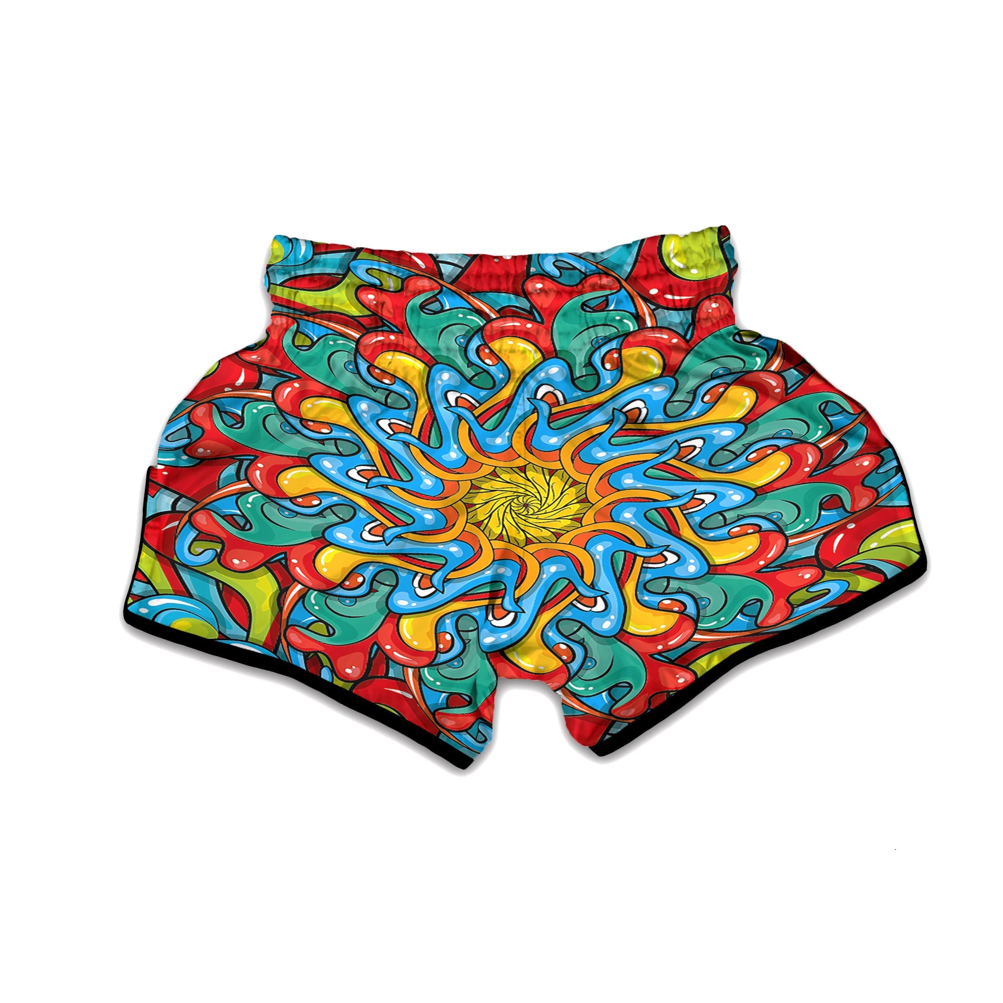 Multicolor Psychedelic Hippie Print Muay Thai Boxing Shorts-grizzshop