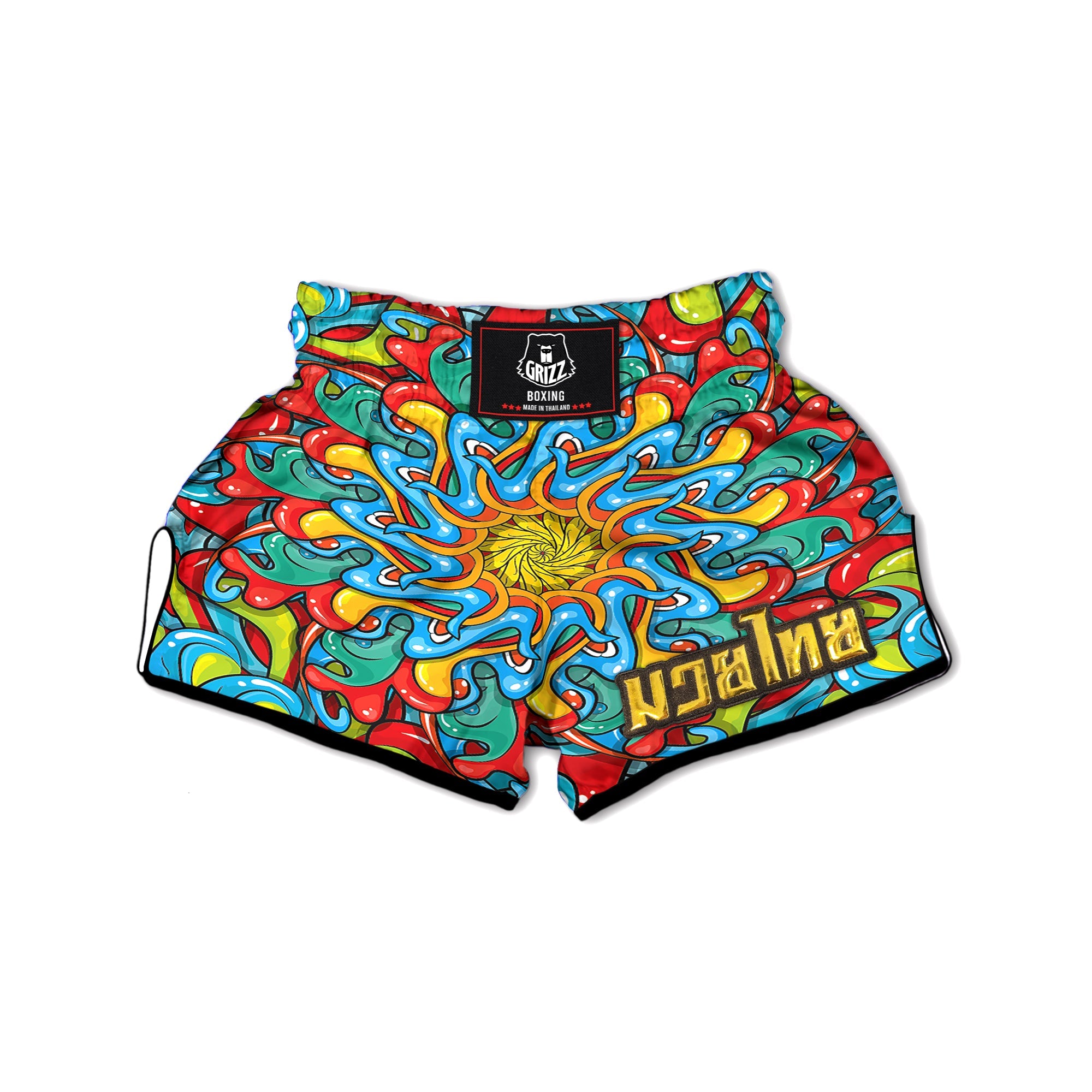 Multicolor Psychedelic Hippie Print Muay Thai Boxing Shorts-grizzshop