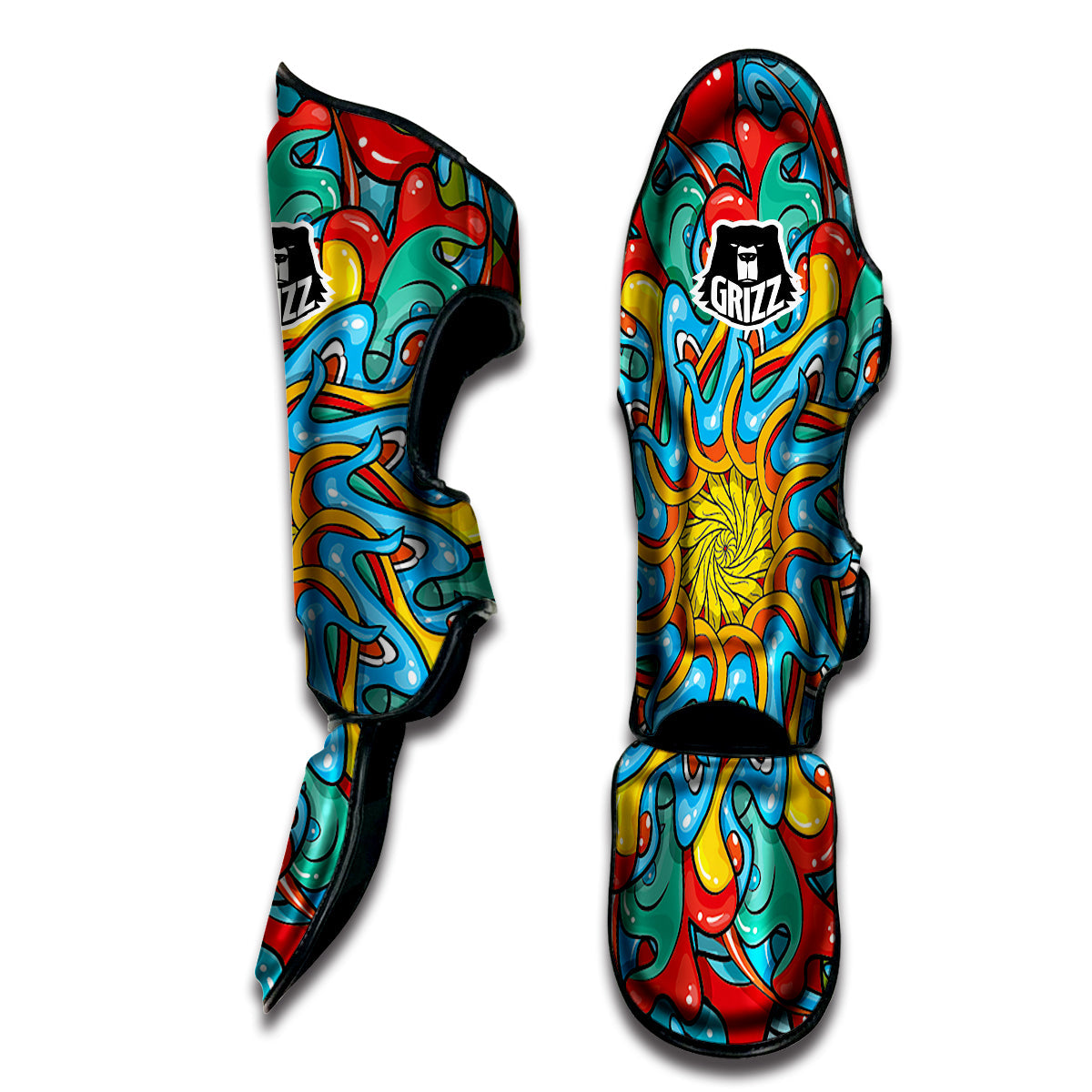 Multicolor Psychedelic Hippie Print Muay Thai Shin Guards-grizzshop