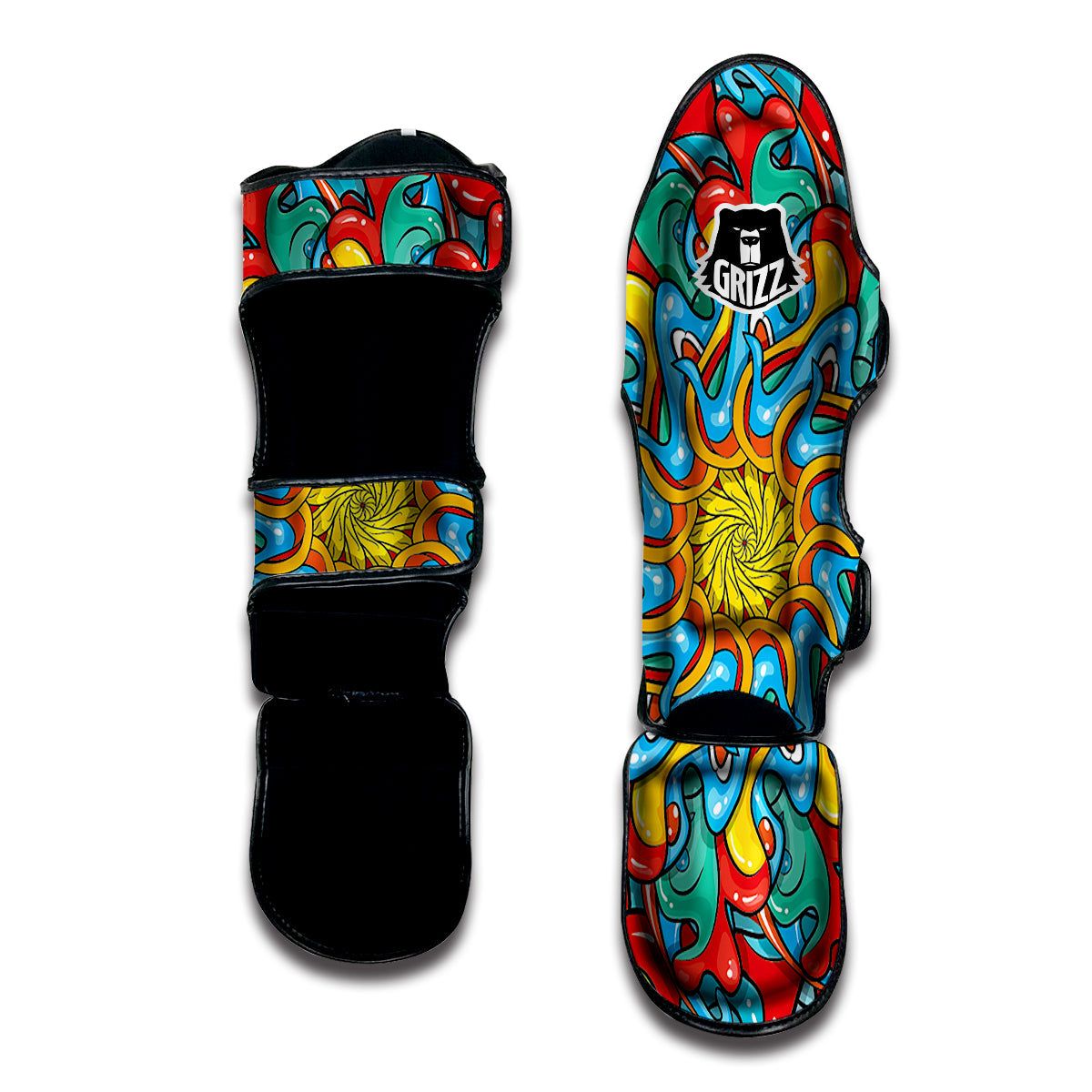 Multicolor Psychedelic Hippie Print Muay Thai Shin Guards-grizzshop