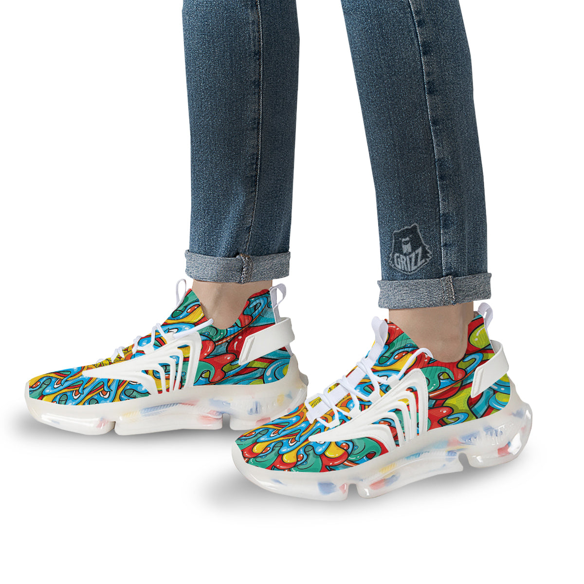 Multicolor Psychedelic Hippie Print White Gym Shoes-grizzshop