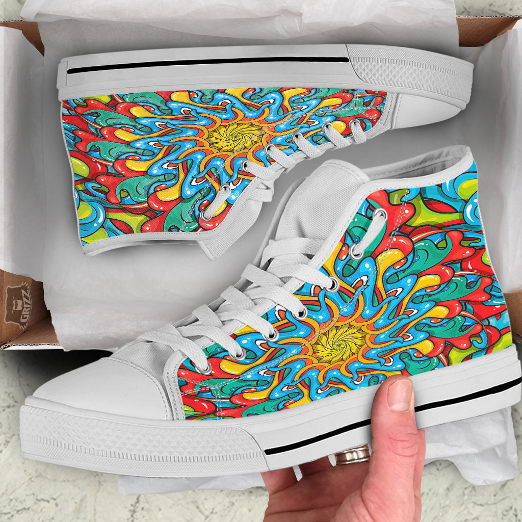 Multicolor Psychedelic Hippie Print White High Top Shoes-grizzshop