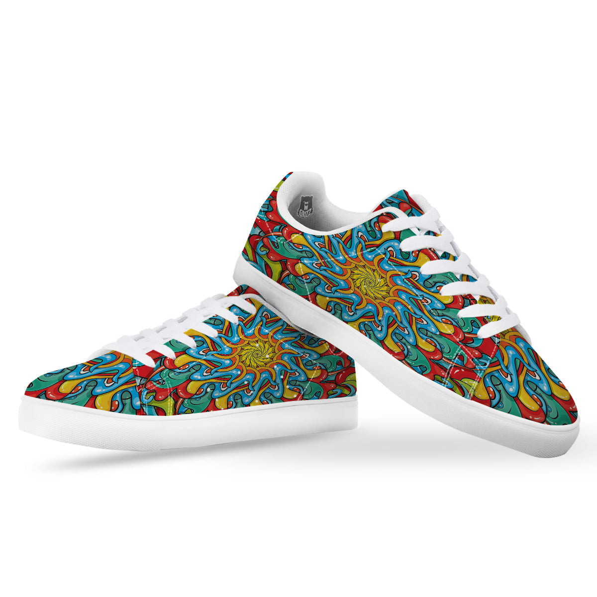 Multicolor Psychedelic Hippie Print White Low Top Sneakers-grizzshop