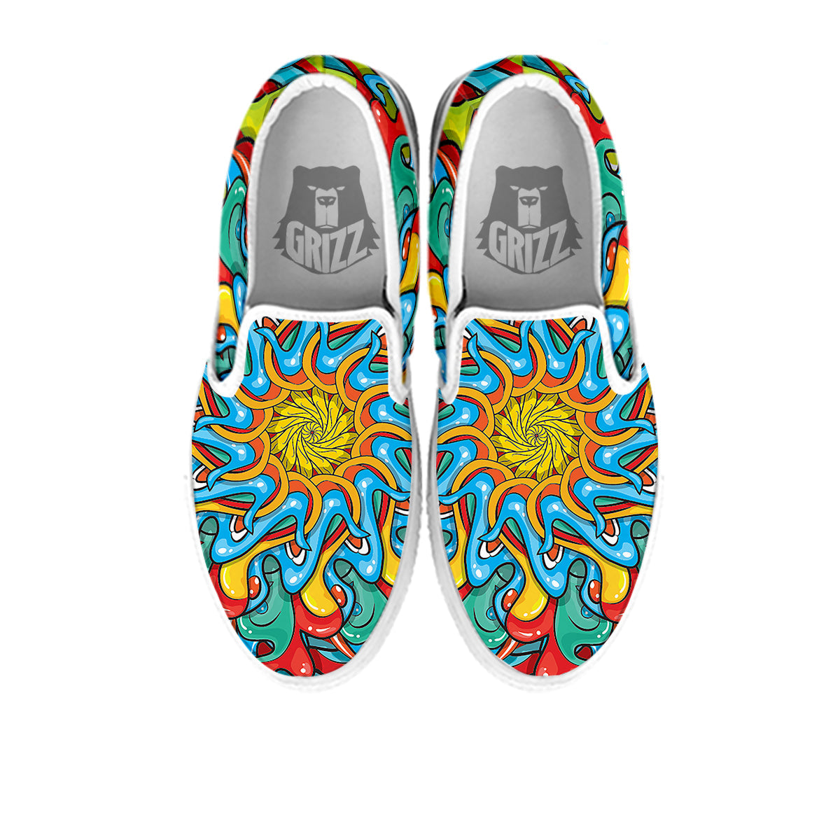 Multicolor Psychedelic Hippie Print White Slip On Shoes-grizzshop