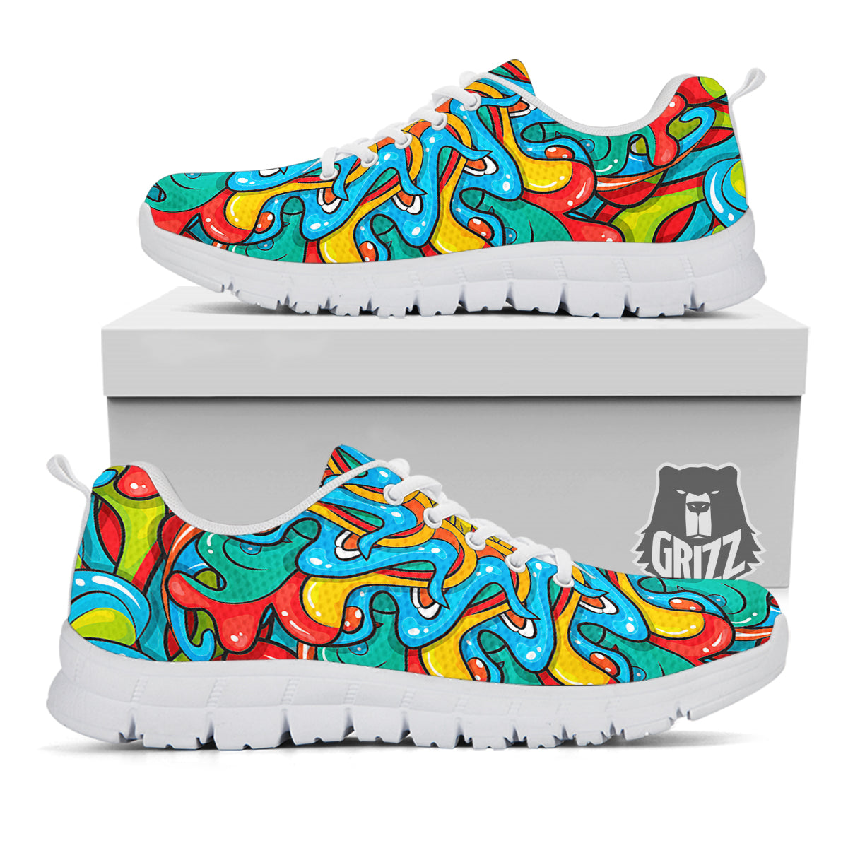 Multicolor Psychedelic Hippie Print White Sneaker-grizzshop