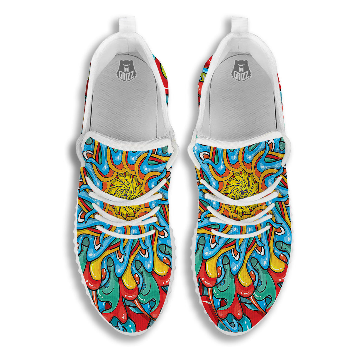 Multicolor Psychedelic Hippie Print White Walking Shoes-grizzshop