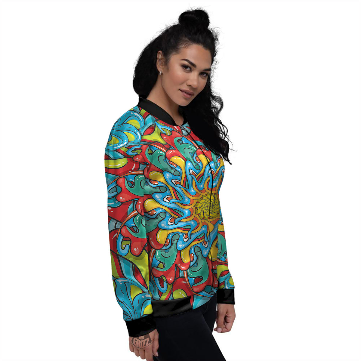 Multicolor Psychedelic Hippie Print Women's Bomber Jacket-grizzshop