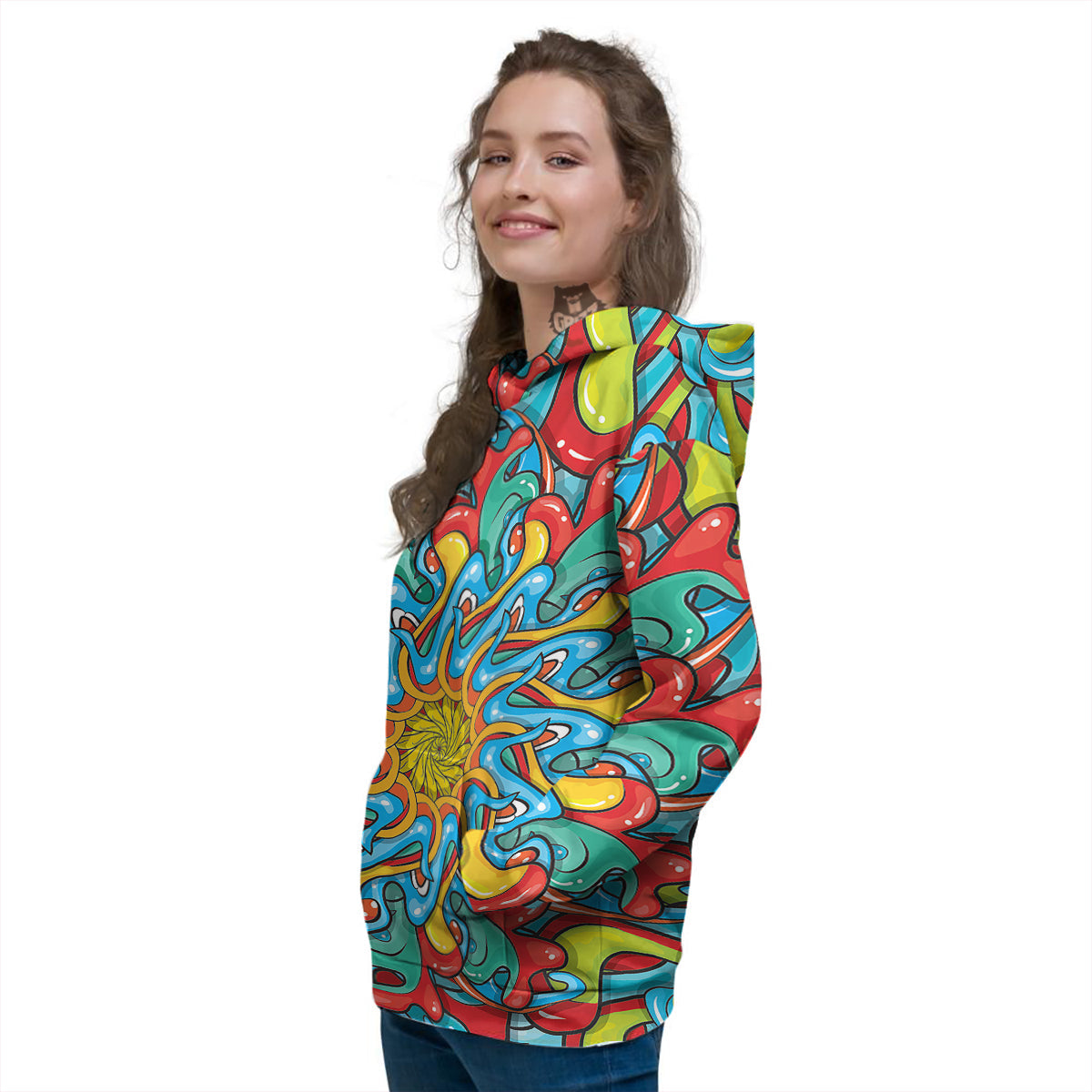 Multicolor Psychedelic Hippie Print Women's Hoodie-grizzshop