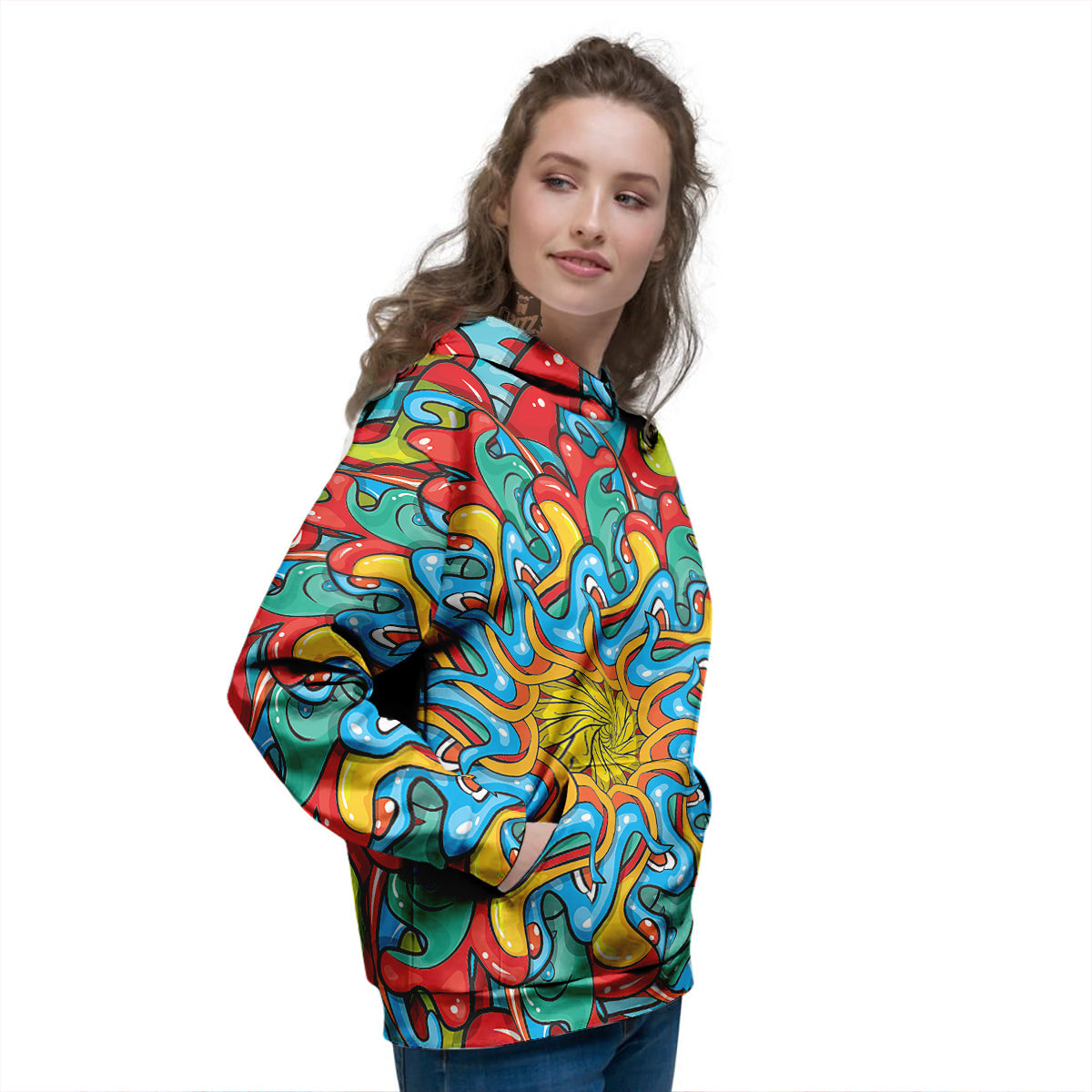 Multicolor Psychedelic Hippie Print Women's Hoodie-grizzshop
