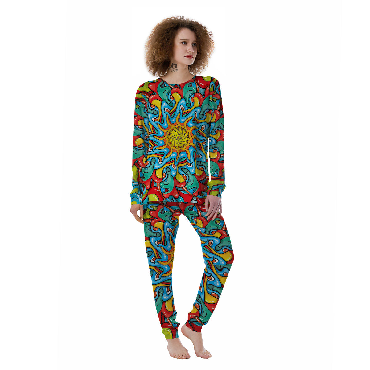 Multicolor Psychedelic Hippie Print Women's Pajamas-grizzshop
