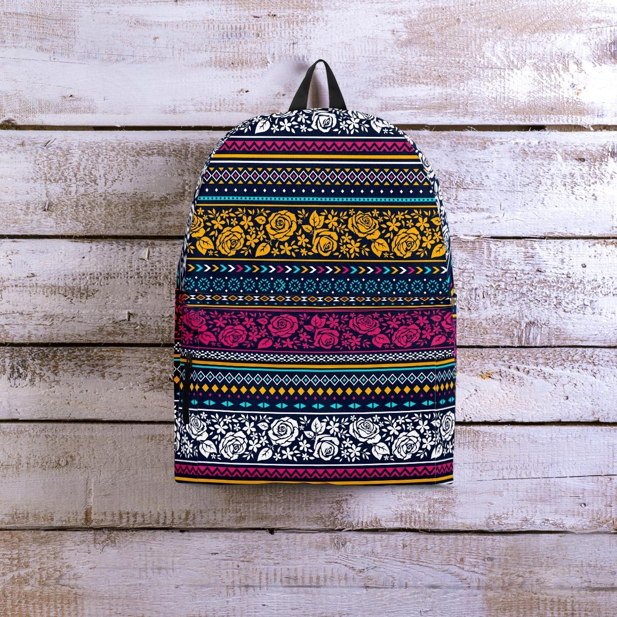 Multicolor Rose Floral Abstract Tribal Aztec Backpack-grizzshop