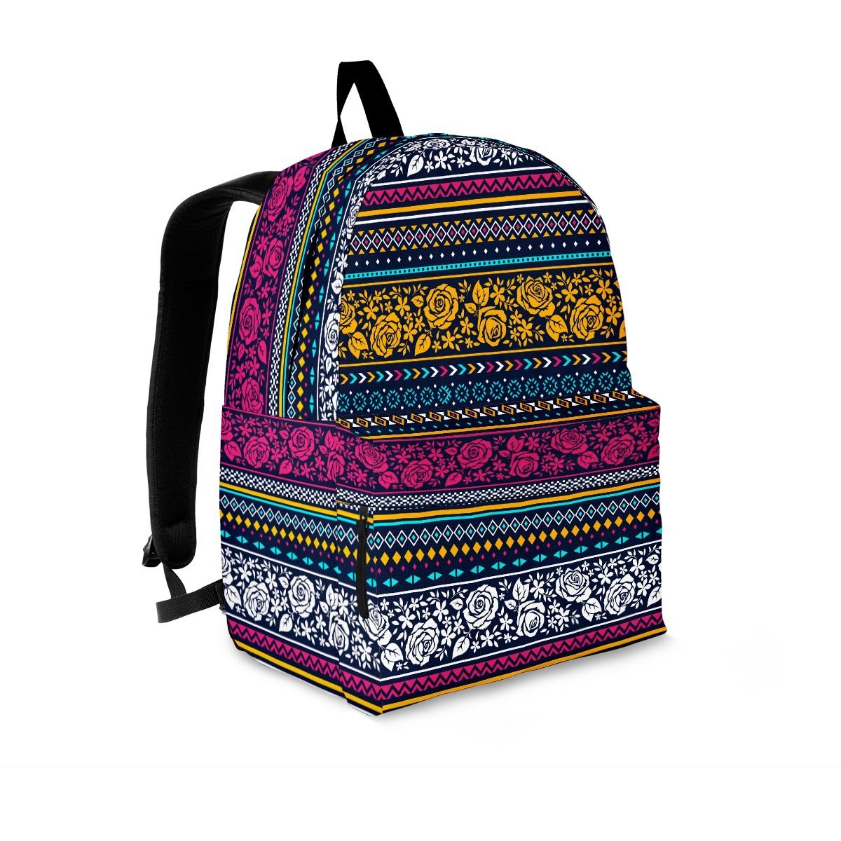 Multicolor Rose Floral Abstract Tribal Aztec Backpack-grizzshop