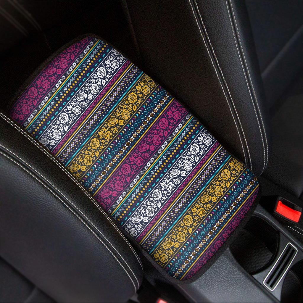 Multicolor Rose Floral Abstract Tribal Aztec Car Console Cover-grizzshop