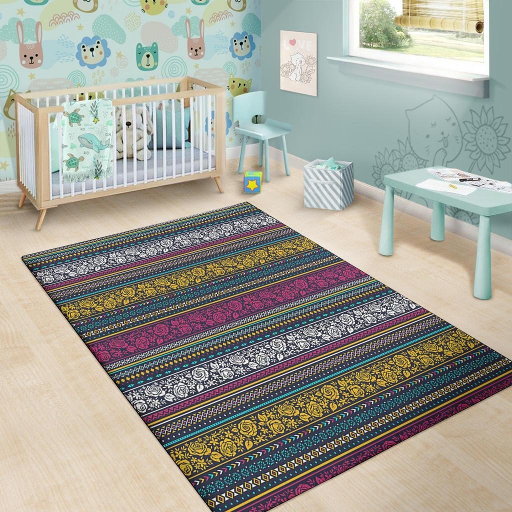 Multicolor Rose Floral Abstract Tribal Aztec Floor Mat-grizzshop