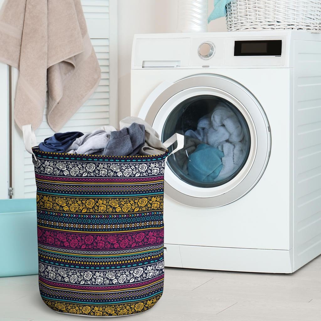 Multicolor Rose Floral Abstract Tribal Aztec Laundry Basket-grizzshop