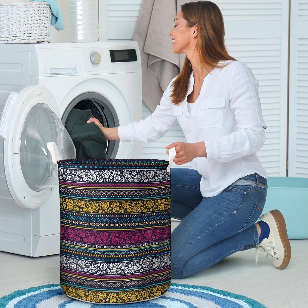 Multicolor Rose Floral Abstract Tribal Aztec Laundry Basket-grizzshop