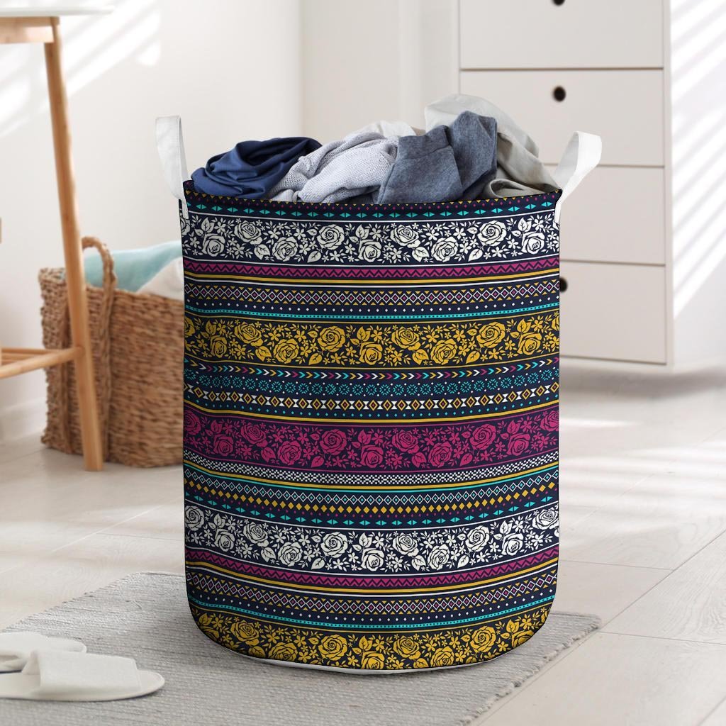 Multicolor Rose Floral Abstract Tribal Aztec Laundry Basket-grizzshop