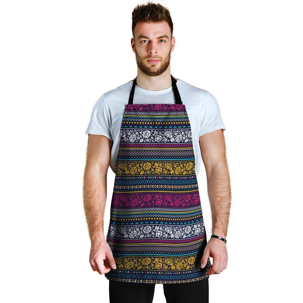 Multicolor Rose Floral Abstract Tribal Aztec Men's Apron-grizzshop