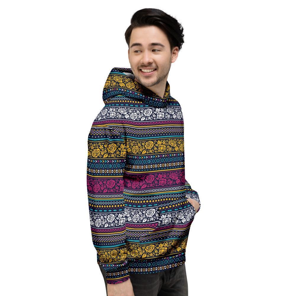 Multicolor Rose Floral Abstract Tribal Aztec Men's Hoodie-grizzshop