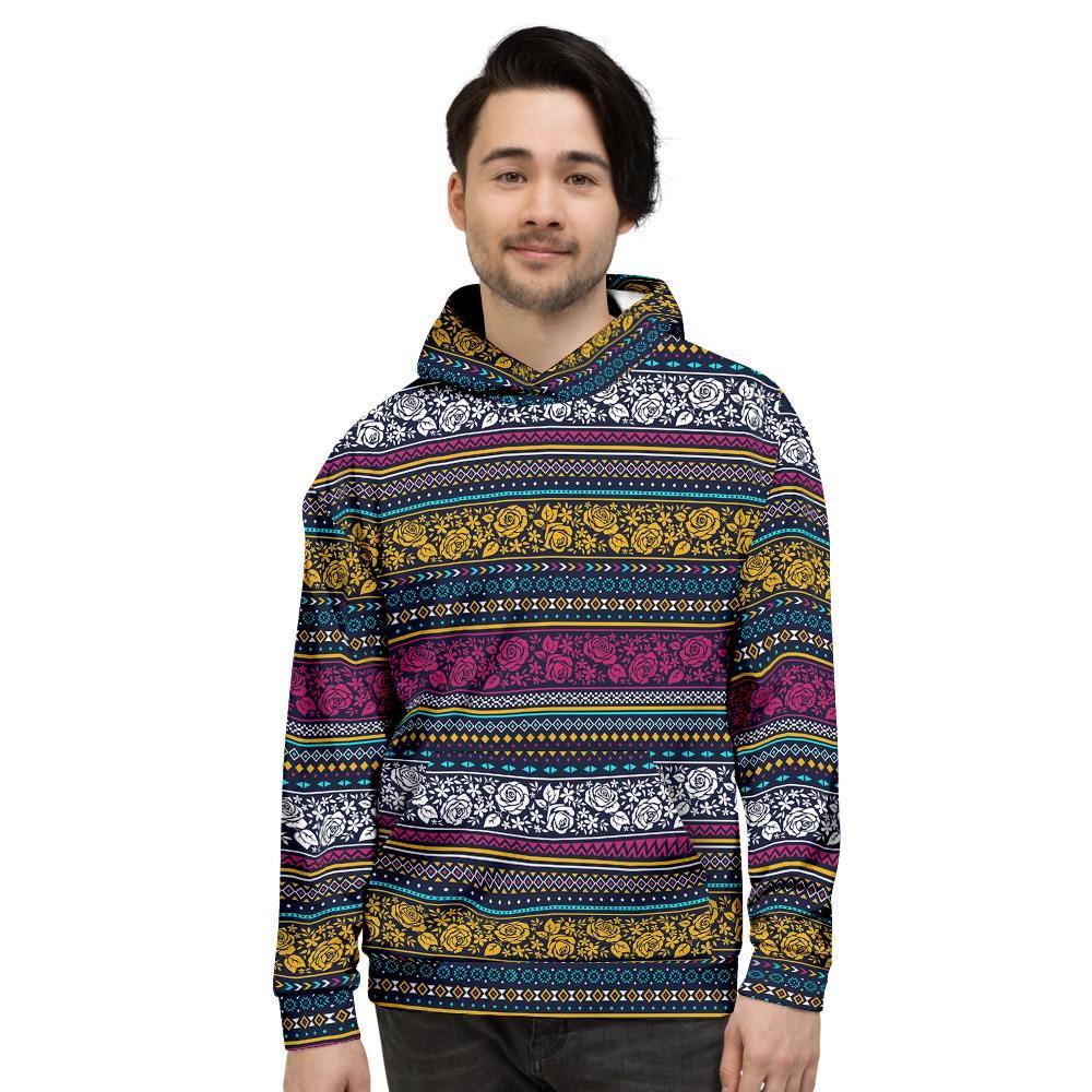 Multicolor Rose Floral Abstract Tribal Aztec Men's Hoodie-grizzshop